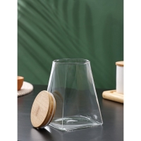 Банка стеклянная для хранения сыпучих продуктов BellaTenero &laquo;Эко. Трапеция&raquo;, 900 мл, 10,5&times;14,5 см, с бамбуковой крышкой