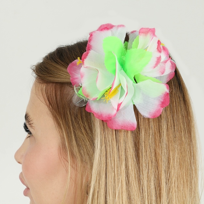 Гавайский набор зажим с цветком фуксия, венок Гавайский набор зажим с цветком фуксия, венок