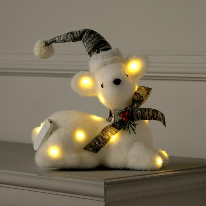 Светодиодная фигура &laquo;Олень&raquo; 21 &times; 19 &times; 10 см, флок, батарейки CR2032х2 (в комплекте), свечение тёплое белое