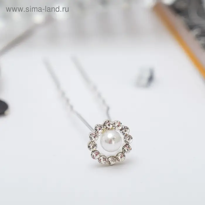 Шпилька для волос &laquo;Бусинка в круге&raquo;, 1.2&times;6 см, серебро