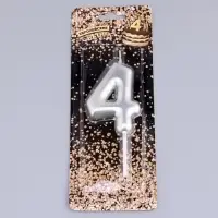 Свеча в торт &laquo;Европейская&raquo;, цифра 4, 6 см, серебро