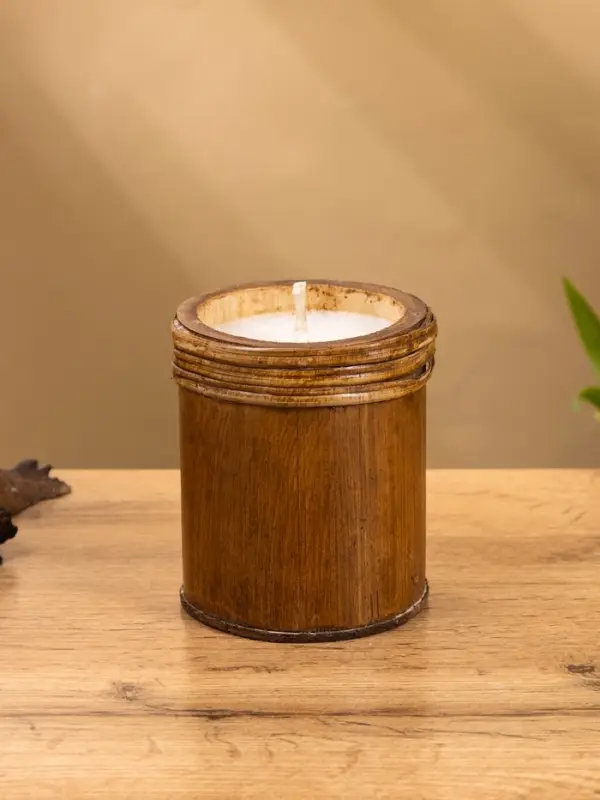 Свеча ароматизированная в бамбуке "Роза" 8х8х9 см, 200 мл, цв. бежевый