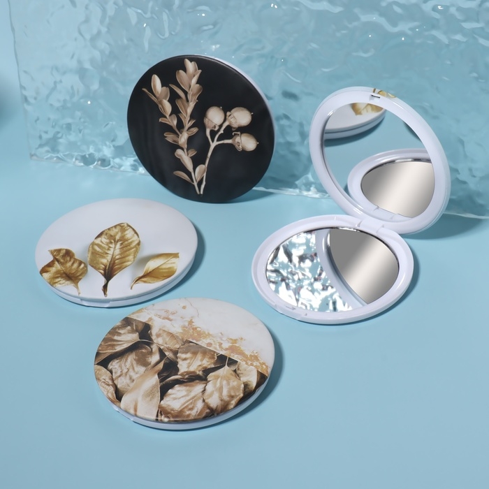 Зеркало складное &laquo;Листья&raquo;, d = 7,5 см, с увеличением, рисунок МИКС