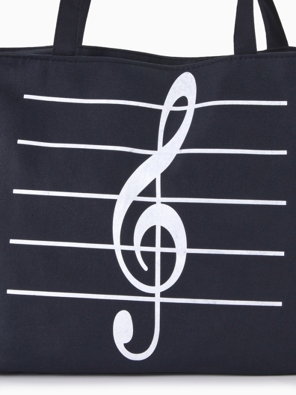 Шопер Музыка, 42*9*32, отдел на молнии, подклад, черный/белый Шопер Музыка, 42*9*32, отдел на молнии, подклад, черный/белый