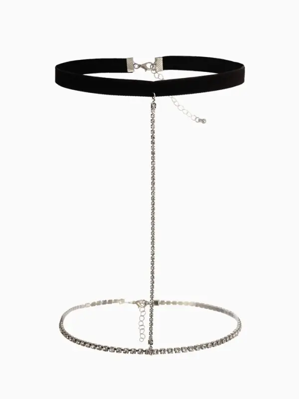 Цепочка на бедро бодичейн со стразами, цвет белый в серебре