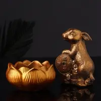 Набор "Кролик фен-шуй с подсвечником", 12х20 см, бронза
