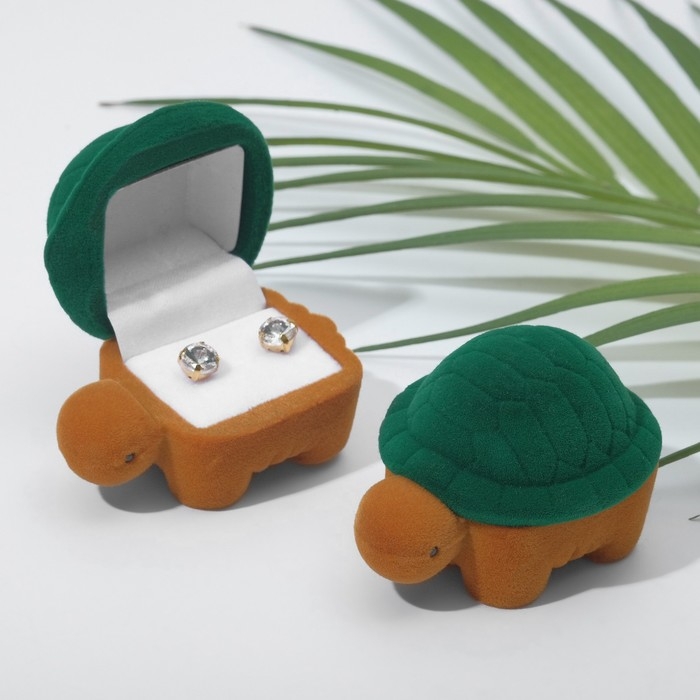 Футляр бархатный под серьги/кольцо &laquo;Черепашка&raquo;, 4,2&times;6,8, цвет зелёно-коричневый, вставка белая