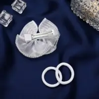 Набор для волос "Школьница" (зажим 7 см, 2 резинки 3,5 см) бант полосы, белый