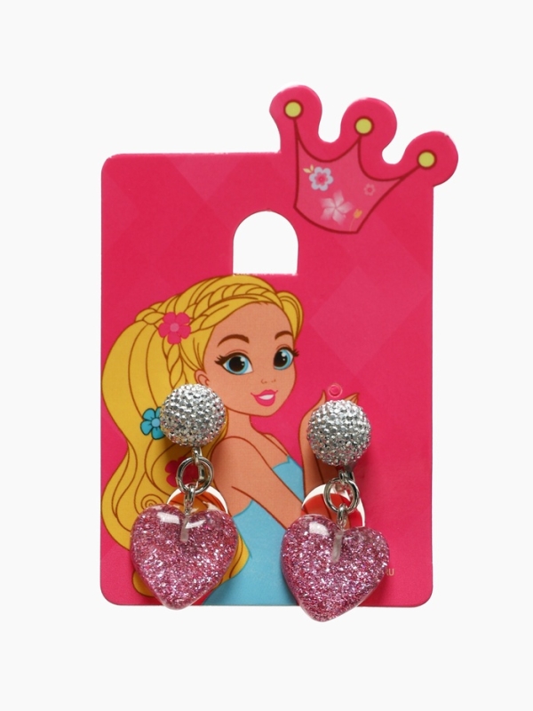 Серьги-клипсы детские "Выбражулька" сердце блестки с кругом кристалл, цвет розово-белый