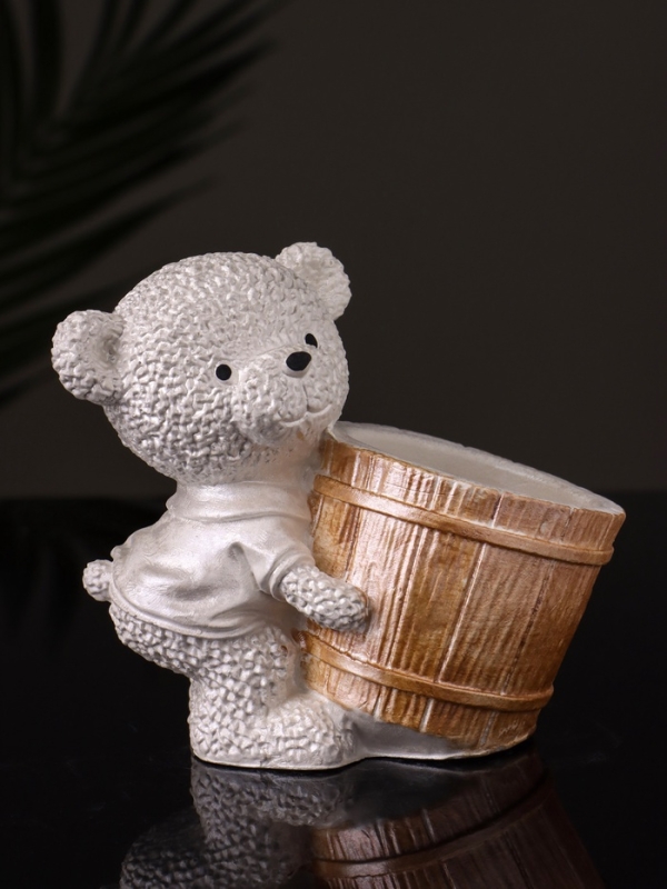 Кашпо "Медведь с горшочком" 9х10х6 см,перламутр