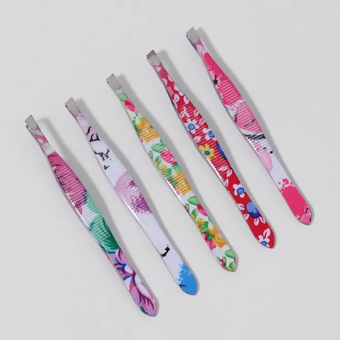 Пинцет скошенный, узкий, 8.5 см, рисунок МИКС