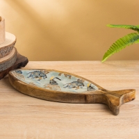 Блюдо в форме рыбки "Мудрый слон" дерево манго 32х11,5х2 см