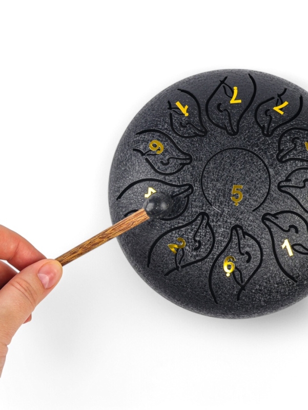 Глюкофон - музыкальный инструмент, дельфин черный, 11 лепестков, 18 х 18 х 11 см