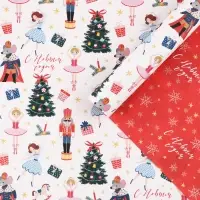 Упаковочная бумага на новый год, двухсторонняя крафтовая &laquo;Новогодний щелкунчик&raquo;, 70 х 100 см