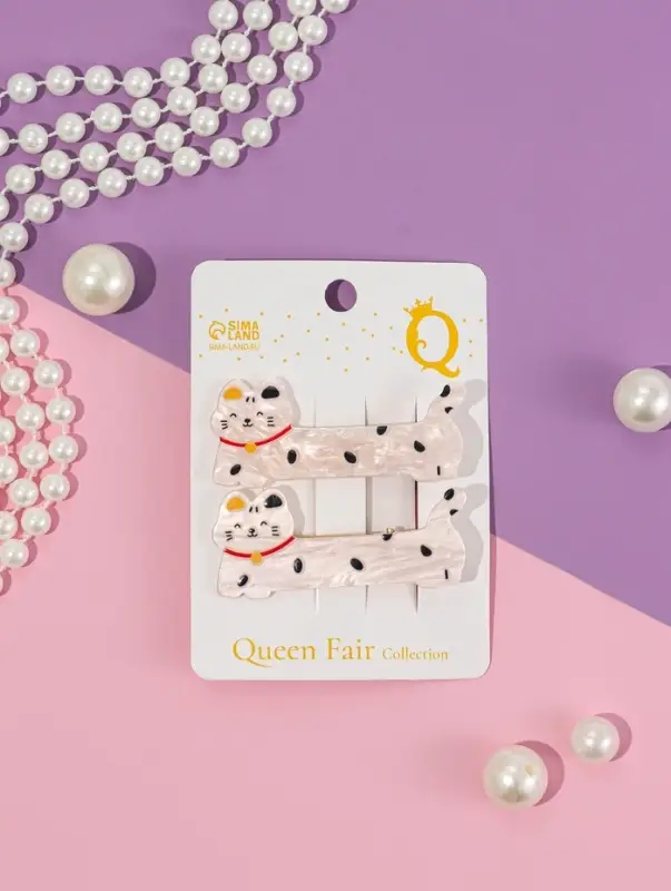 Зажим для волос "Мультизаврик" (набор 2 шт) котик, 6,5 см