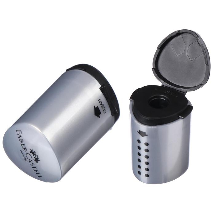 Точилка 1 отверстие с контейнером Faber-Castell Grip 2001, серебряная Точилка 1 отверстие с контейнером Faber-Castell Grip 2001, серебряная