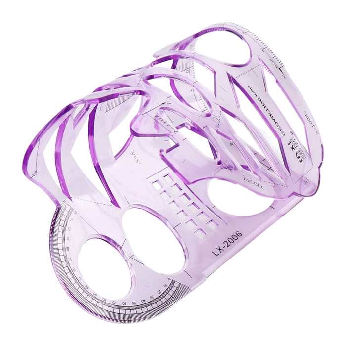 Линейка-трафарет, пластик, с транспортиром, для черчения фигур, МИКС