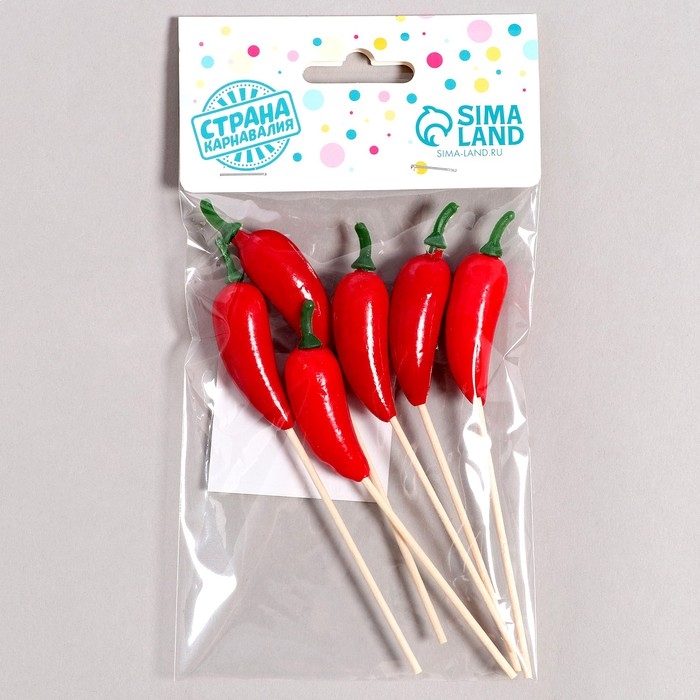 Шпажки &laquo;Перец&raquo;, в наборе 6 штук, цвет красный