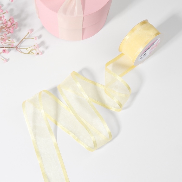 Лента декоративная, капроновая/атласная, 40 мм, 18 &plusmn; 1 м, цвет жёлтый