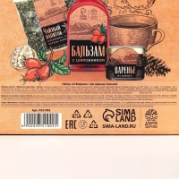 Подарочный набор &laquo;23 февраля &raquo;: чай травяной 20г., бальзам с шиповником 100мл., варенье из сосновых шишек 30г.