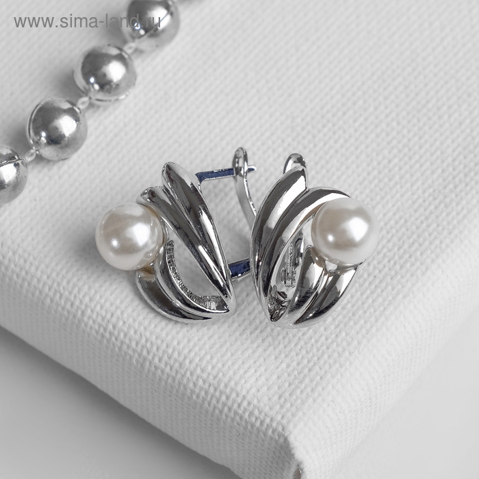 Серьги с жемчугом &laquo;Эдель&raquo; абстракция, цвет белый в серебре