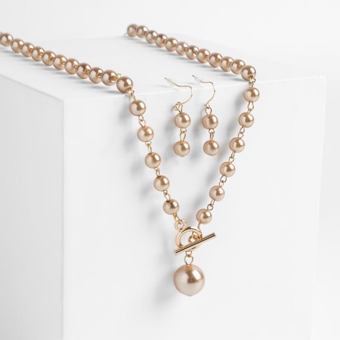 Набор 2 предмета: серьги колье «Габриела» мелкие жемчужины, цвет светло-коричневый в золоте, 45 см Набор 2 предмета: серьги колье «Габриела» мелкие жемчужины, цвет светло-коричневый в золоте, 45 см