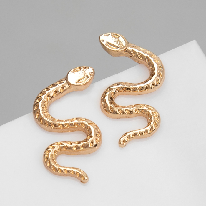Новый год! Символ года 2025! Серьги металл &laquo;Змея&raquo; искусительница, цвет золото