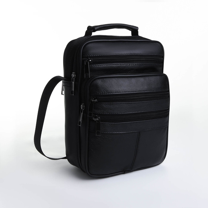 Сумка мужская на молниях, длинный ремень, цвет чёрный Сумка мужская на молниях, длинный ремень, цвет чёрный