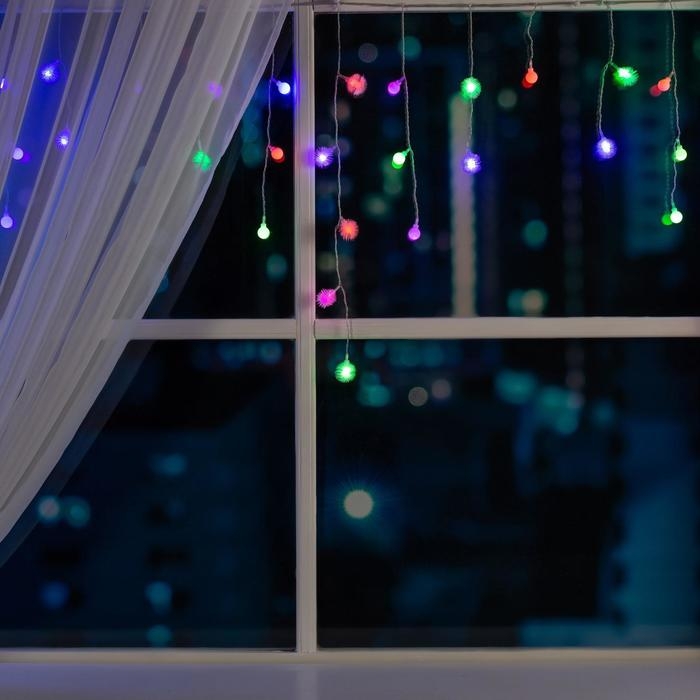 Гирлянда &laquo;Бахрома&raquo; 3 &times; 0.5 м с насадками &laquo;Шарики и ёжики&raquo;, IP20, прозрачная нить, 80 LED, свечение мульти (RG/RB), мигание, 220 В