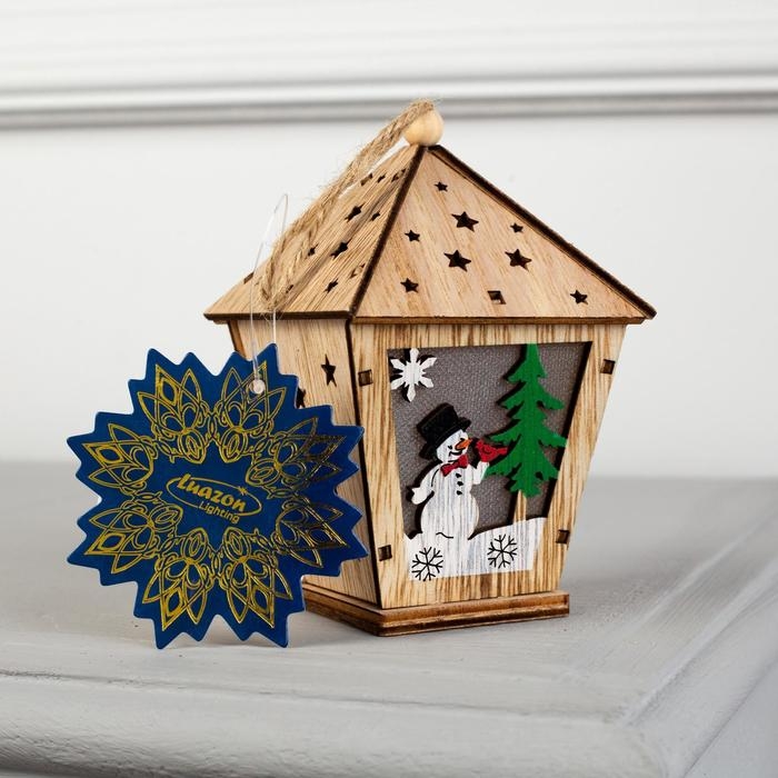 Ёлочная игрушка &laquo;Фонарь со снеговиком&raquo;, от батареек, свечение тёплое белое