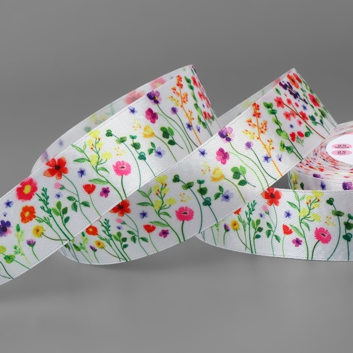 Лента атласная &laquo;Весеннее поле&raquo;, 25 мм, 23 &plusmn; 1 м, разноцветная