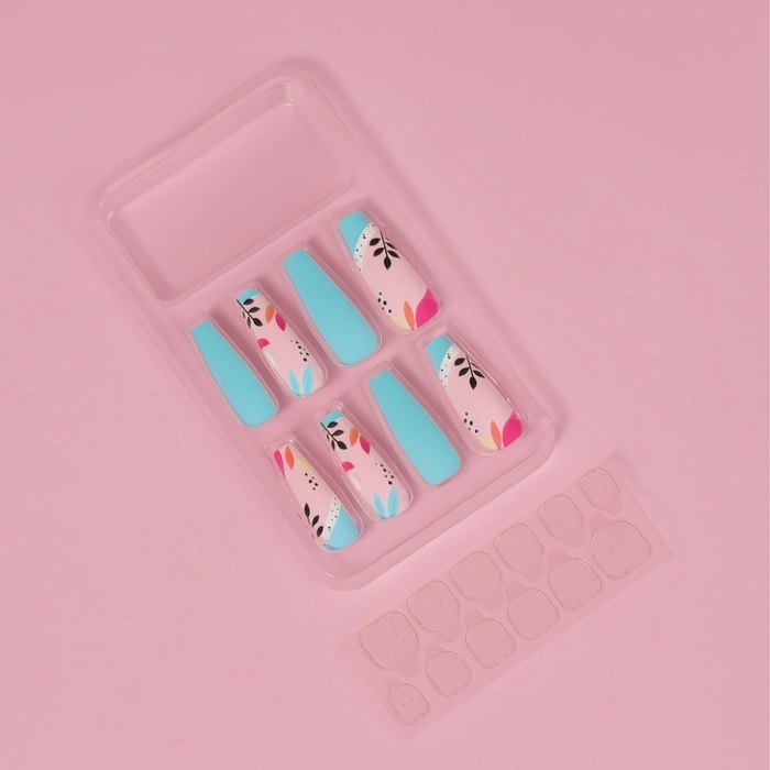 Накладные ногти &laquo;Бирюза&raquo;, 12 шт, с клеевыми пластинами, форма балерина, разноцветные