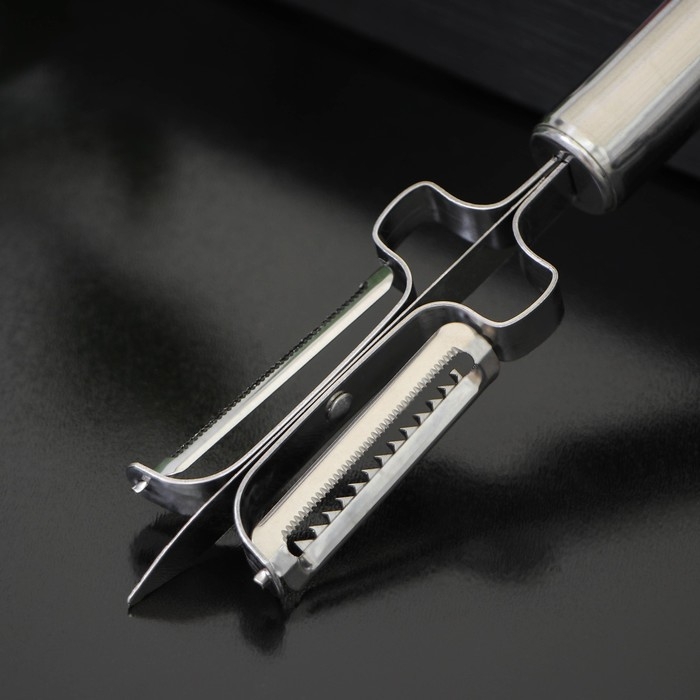 Овощечистка Доляна &laquo;Металлик&raquo;, двухсторонняя, 20,5 см, цвет серебристый