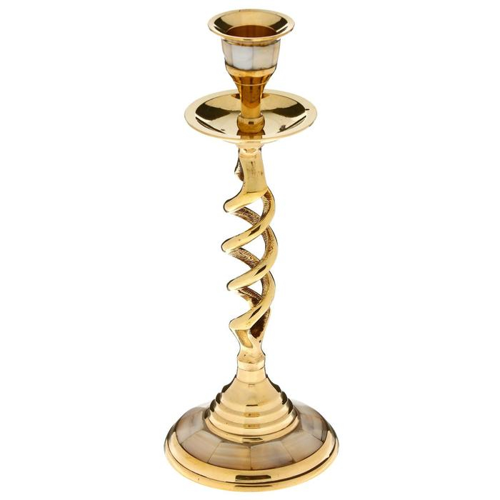 Подсвечник с перламутром "Виражи" на 1 свечу, латунь 7,5х7,5х20,5 см