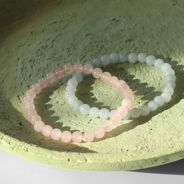 Набор браслетов 2 шт. шар №6 &laquo;Кварц розовый и Аквамарин&raquo;