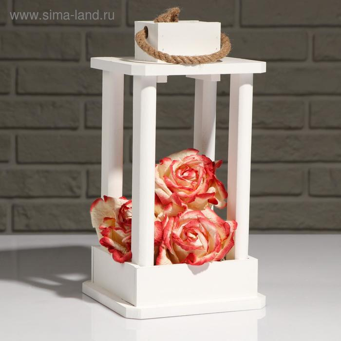 Кашпо деревянное Кашпо деревянное "Фонарь", ручка верёвка, белый, 16×16×30 см