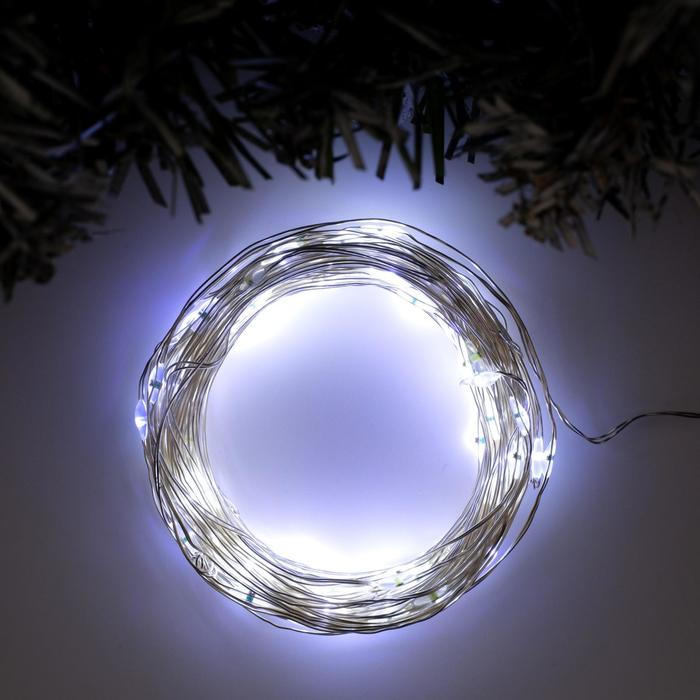 Гирлянда &laquo;Нить&raquo; 10 м роса, IP20, серебристая нить, 100 LED, свечение белое, мерцание белым, 12 В