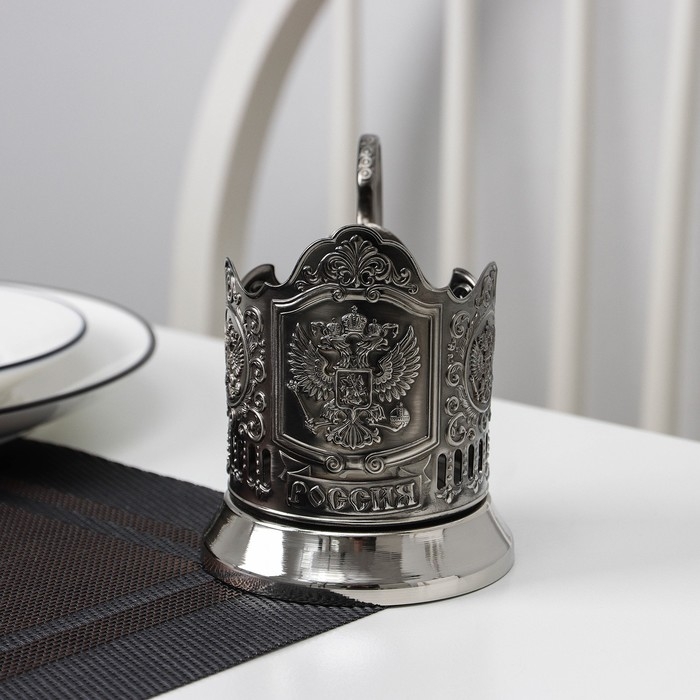 Подстаканник &laquo;Герб РФ&raquo;, стакан d=6,1 см, никелированный, с чернением