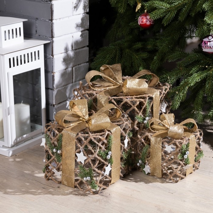 Светодиодная фигура «Подарки серые» 15, 20, 25 см, текстиль, металл, батарейки ААх2 (не в комплекте), свечение тёплое белое Светодиодная фигура «Подарки серые» 15, 20, 25 см, текстиль, металл, батарейки ААх2 (не в комплекте), свечение тёплое белое