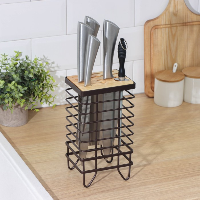 Подставка для ножей Доляна &laquo;Лофт&raquo;, 13&times;10,5&times;23 см, цвет коричневый