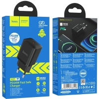 Сетевое зарядное устройство Hoco N27, 1 Type-C, 20 Вт, PD + QC, чёрное Сетевое зарядное устройство Hoco N27, 1 Type-C, 20 Вт, PD + QC, чёрное