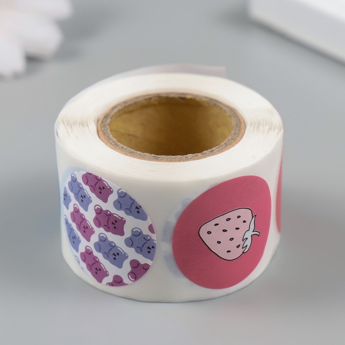 Наклейка бумага "Мимишности" d=2,5 см 252 шт в рулоне