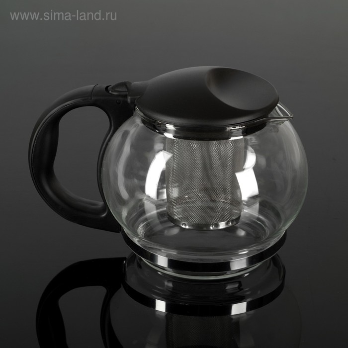 Чайник стеклянный заварочный &laquo;Любава&raquo;, 1,25 л, с металлическим ситом, цвет чёрный