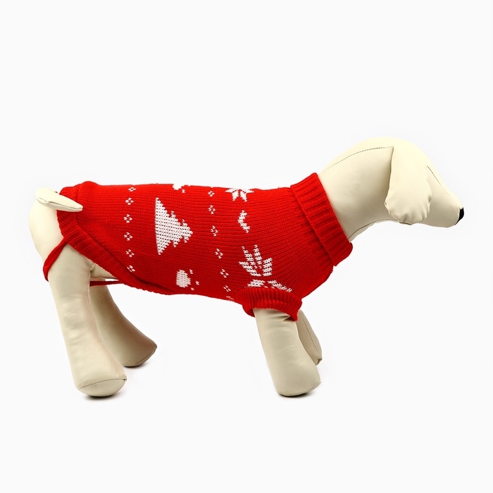 Одежда для собак. Свитер вязаный с орнаментом «Новогодний», красный, размер S Одежда для собак. Свитер вязаный с орнаментом «Новогодний», красный, размер S