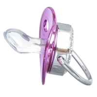 Соска - пустышка силиконовая ортодонтическая &laquo;JUICY&raquo;, от 6 мес., с колпачком + держатель - цепочка, цвет розовый/серебло, стразы