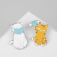 Набор значков (2 шт.) &laquo;Коты&raquo; в масках, цветной в серебре