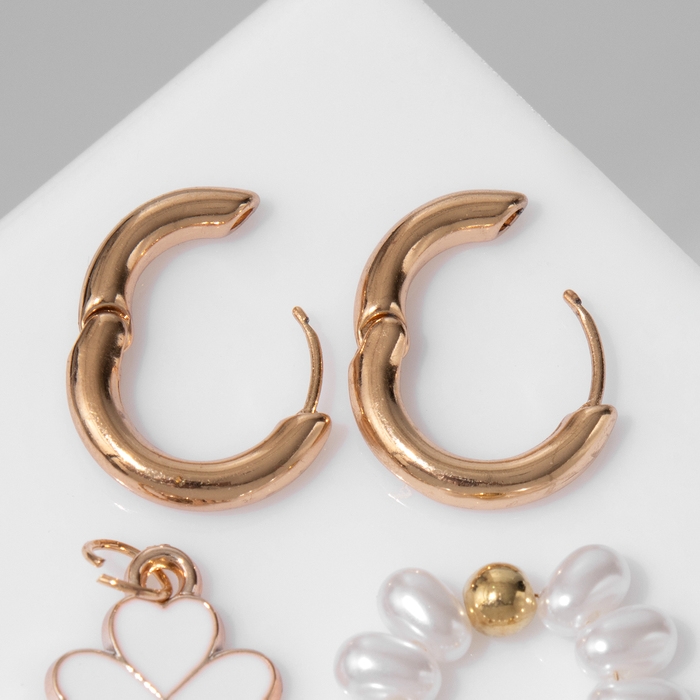 Серьги со съёмным элементом &laquo;Трансформер&raquo; клевер-сердце, цвет бело-бежевый в золоте