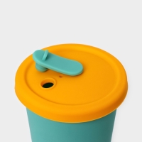 Стакан с крышкой и трубочкой, 350 мл, 9&times;9&times;13,5см, цвет голубой