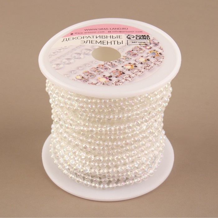 Бусы на нитях, с голографией, круглые, 3 мм, 9 ± 1 м, цвет белый Бусы на нитях, с голографией, круглые, 3 мм, 9 ± 1 м, цвет белый