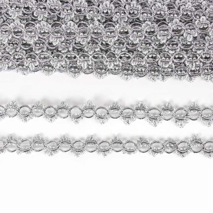 Тесьма серебро &laquo;Петельки&raquo; с трилистниками, ширина 2,7, намотка 10 м